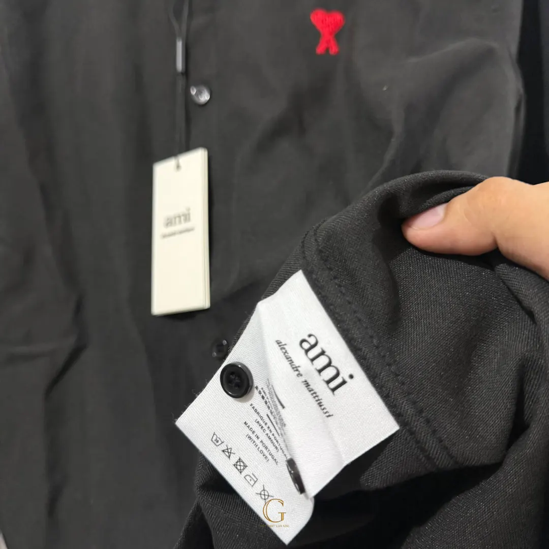 AMI Paris Polo Button Down Long Sleeves Black thumbnail 3