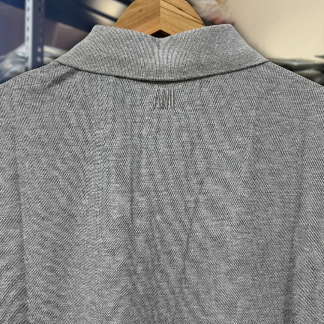 Ami Polo Shirt GRAY BLACK LOGO thumbnail 5