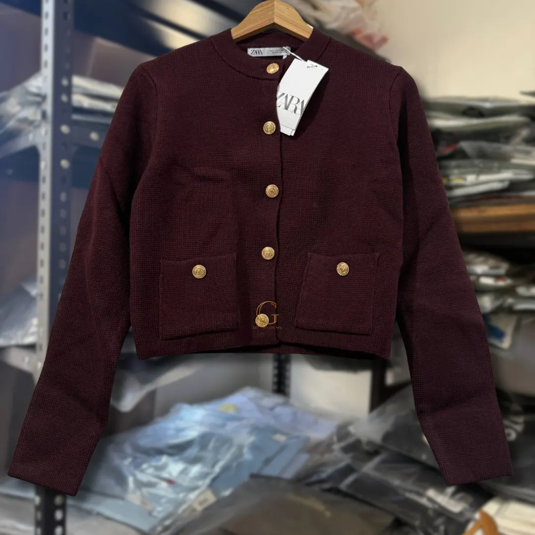 Zara Knitted Cardigan Burgundy
